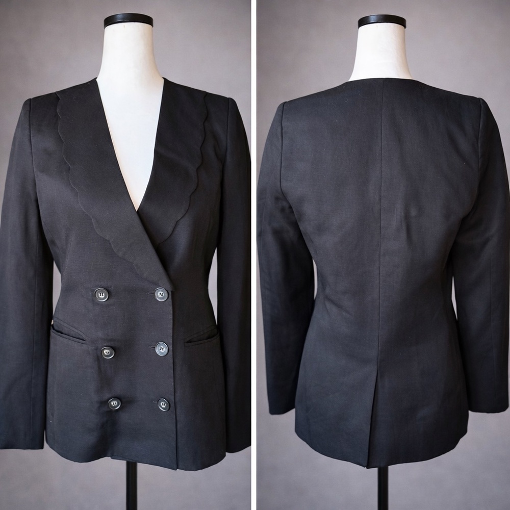 Sandro Paris Scalloped Double Breasted Blazer Black (Size 38) - Picture 5 of 5